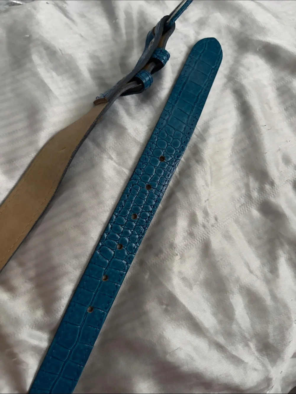 Teal Croc-Embossed Skinny Belt S/M USA